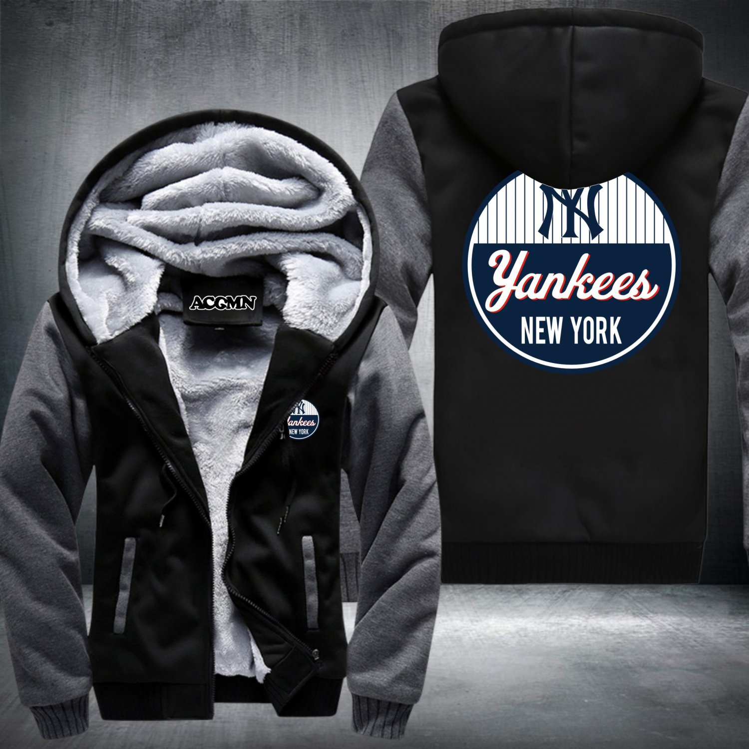 New York Yankees Hoodies Zip Up Super Warm Thicken Fleece Men's Coat USA plus size