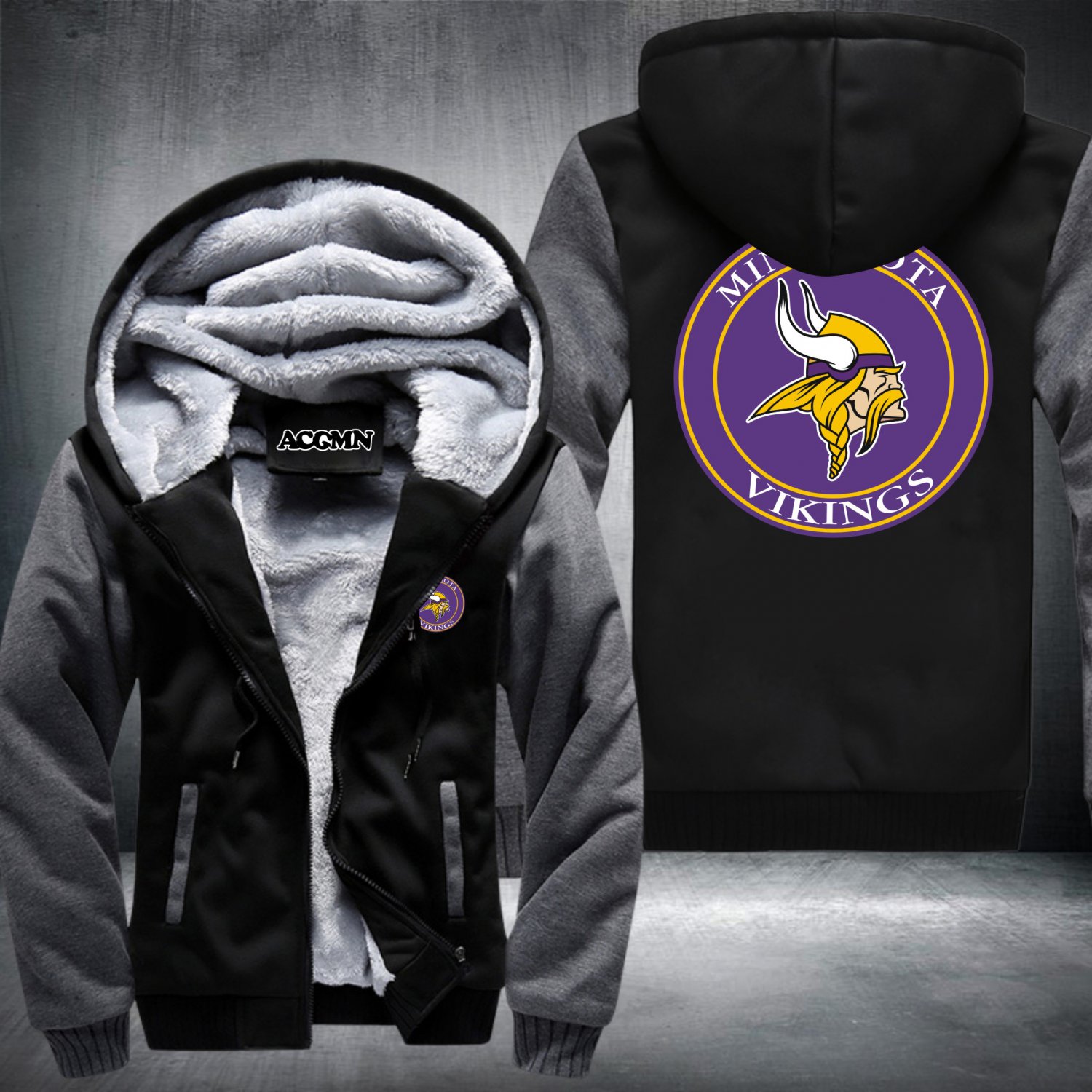 Minnesota Vikings Hoodies Zip Up Super Warm Thicken Fleece Men's Coat ...