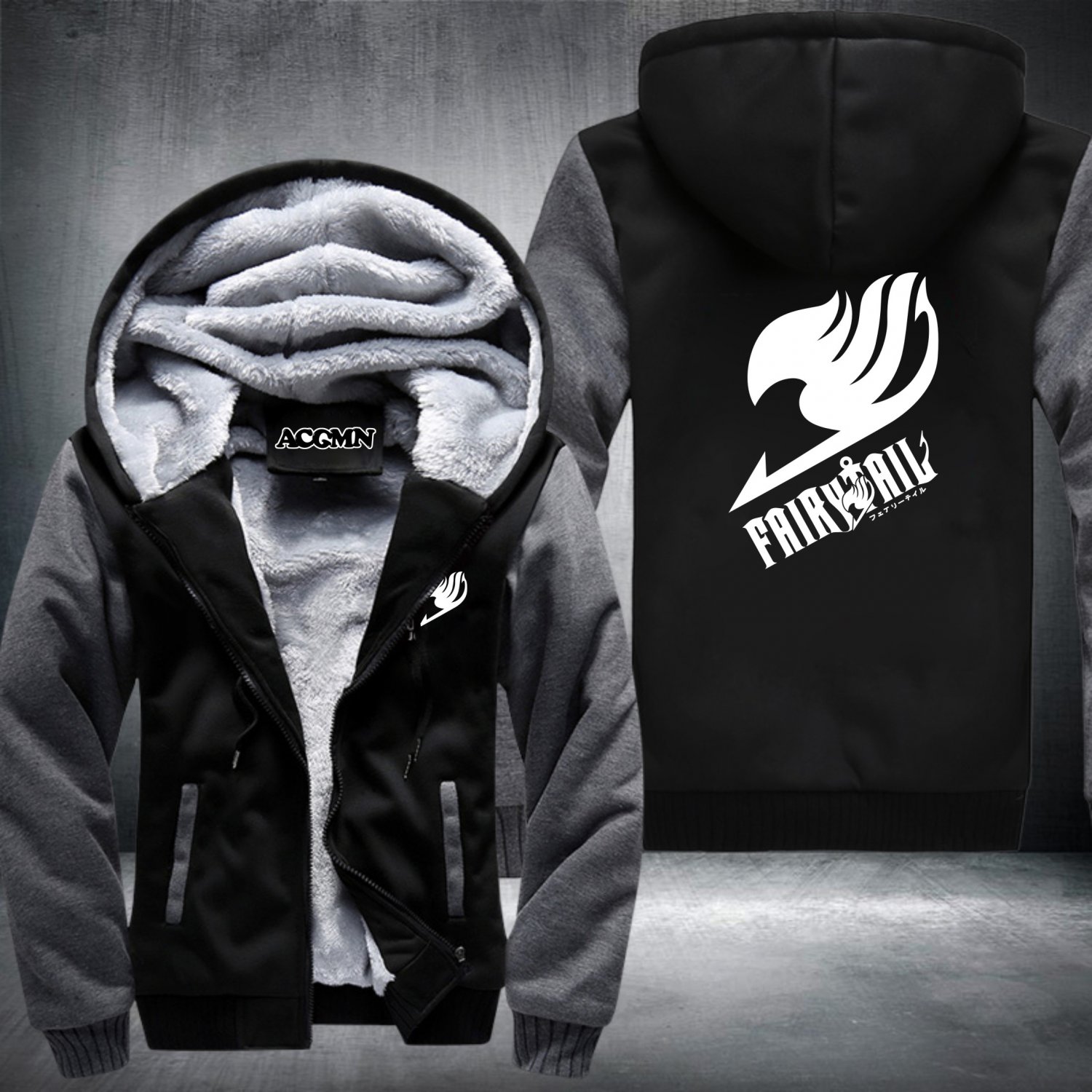 Fairy Tail Hoodies Zip Up Super Warm Thicken Fleece Men's Coat USA plus size