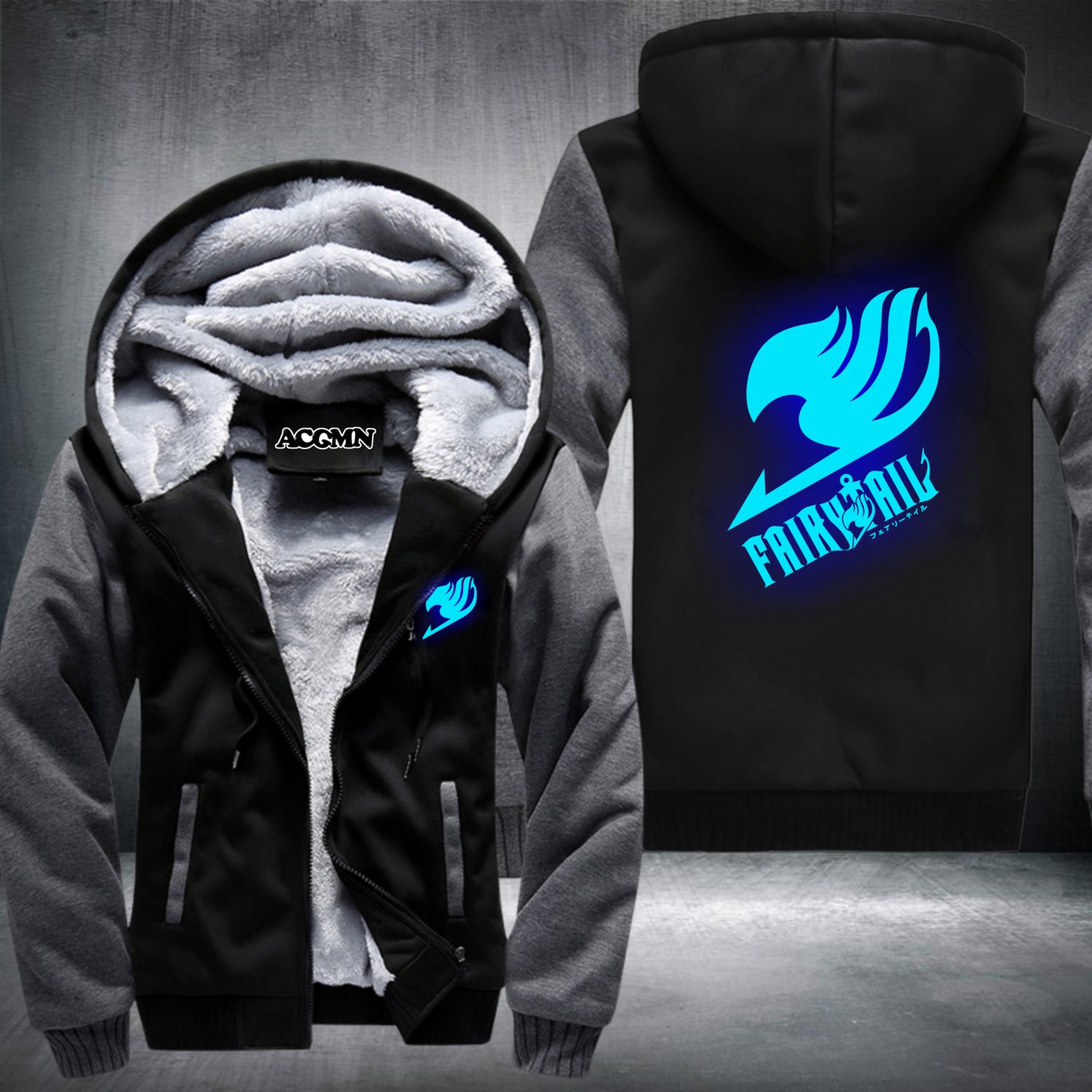 Fairy Tail Hoodies Zip Up Super Warm Fleece Men's Coat USA plus size
