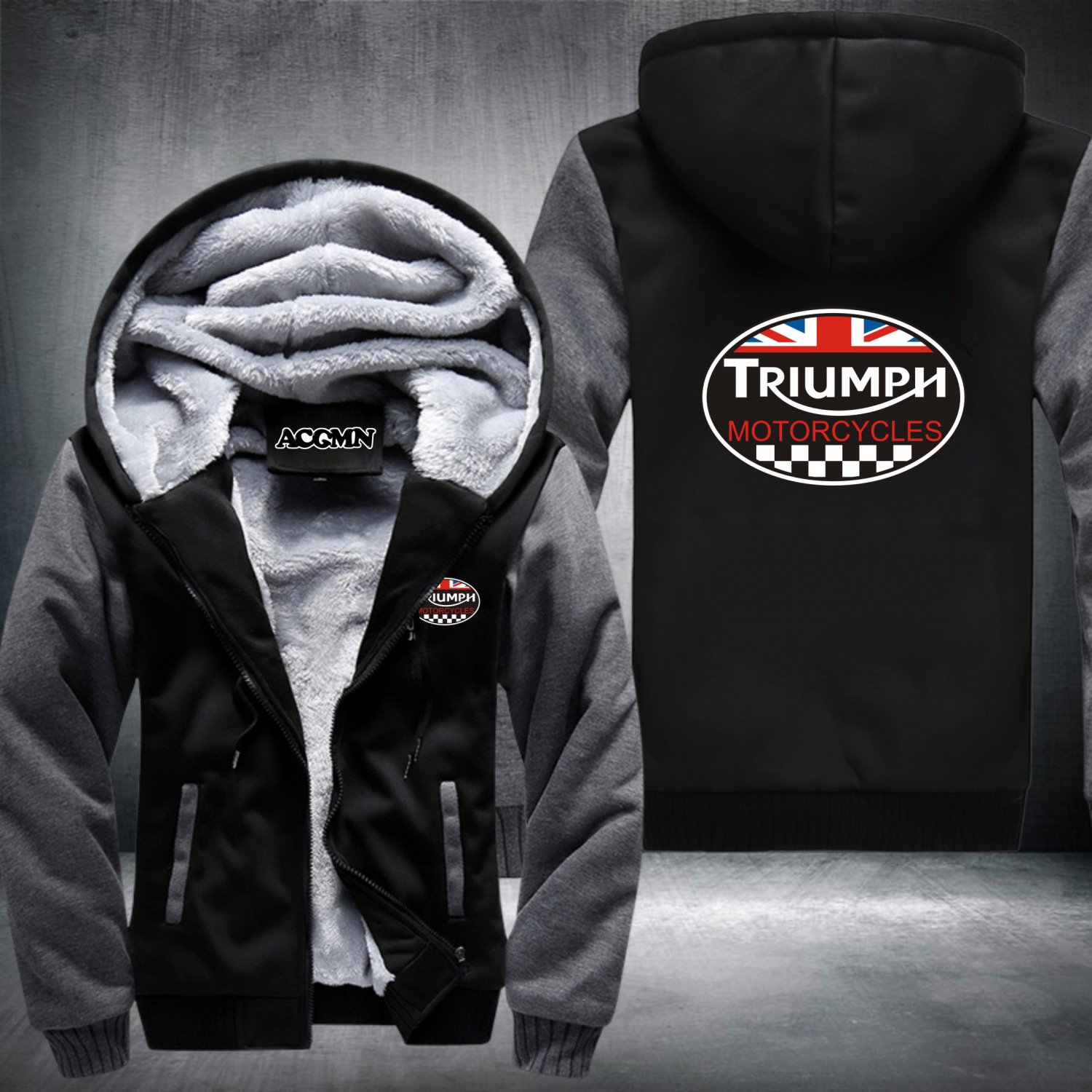 Triumph Motorcycle Hoodies Zip Up Super Warm Fleece Men's Coat USA plus size
