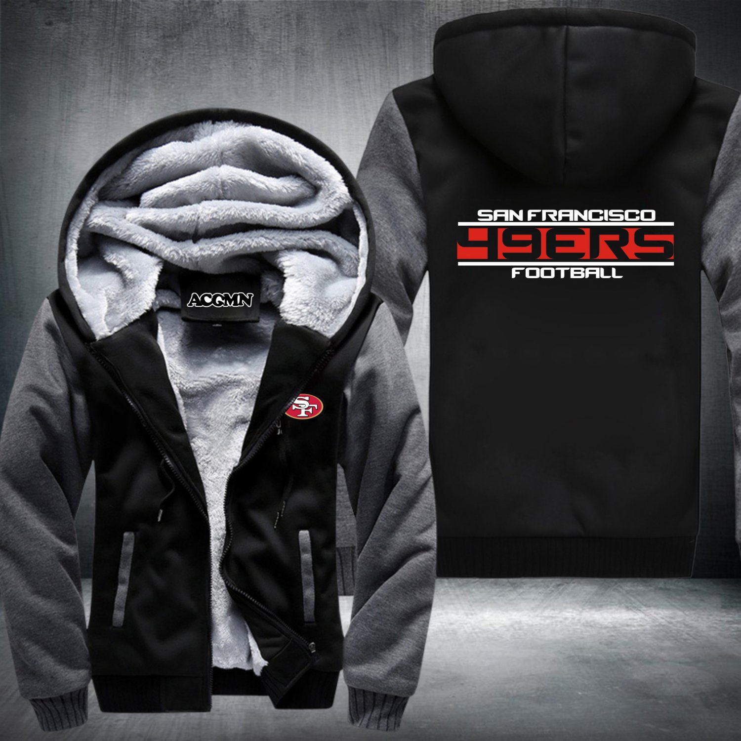 San Francisco 49ers Hoodies Zip Up Super Warm Thicken Fleece Men's Coat USA plus size