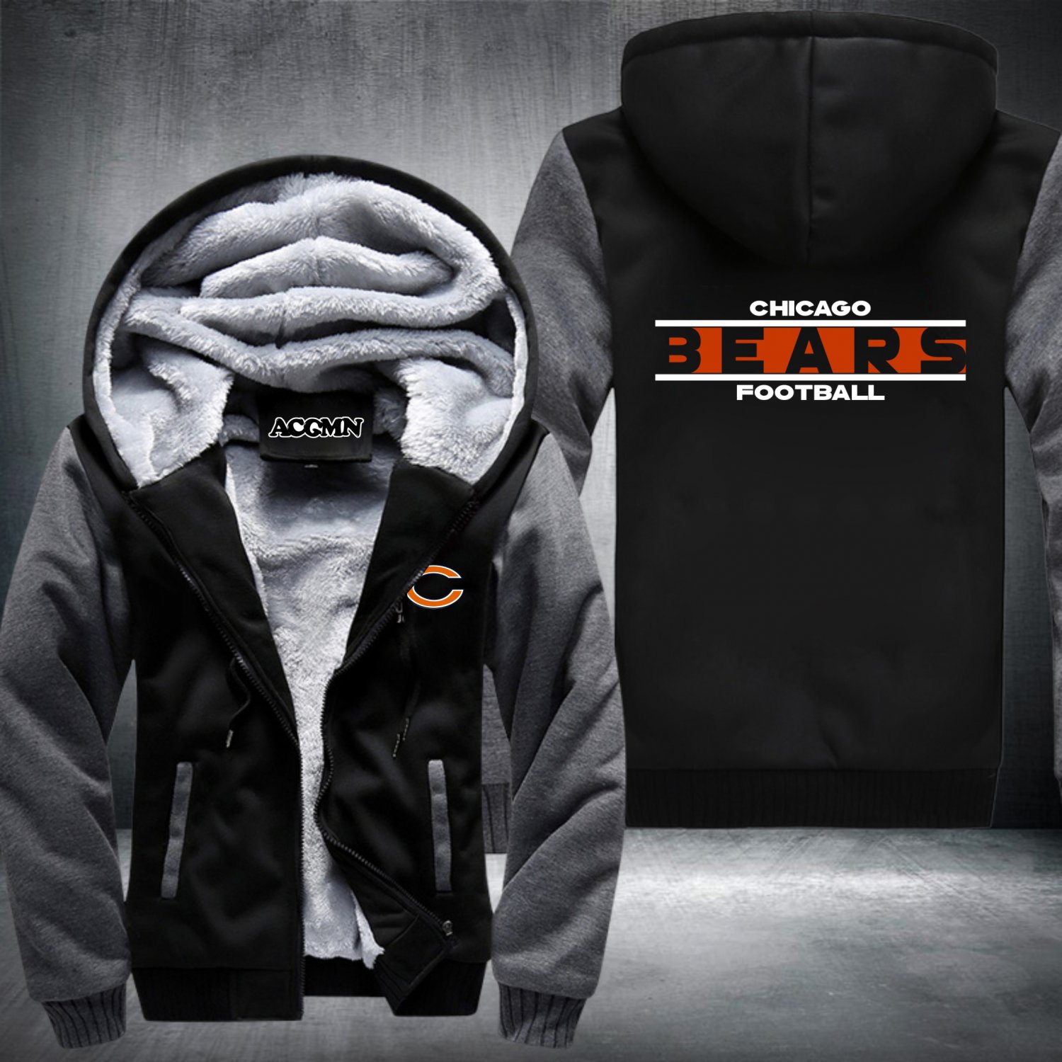 Chicago Bears Hoodies Zip Up Super Warm Thicken Fleece Men's Coat USA plus size