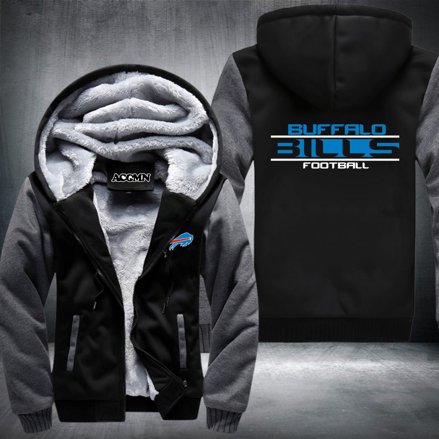 Buffalo Bills Hoodies Zip Up Super Warm Thicken Fleece Men's Coat USA plus size