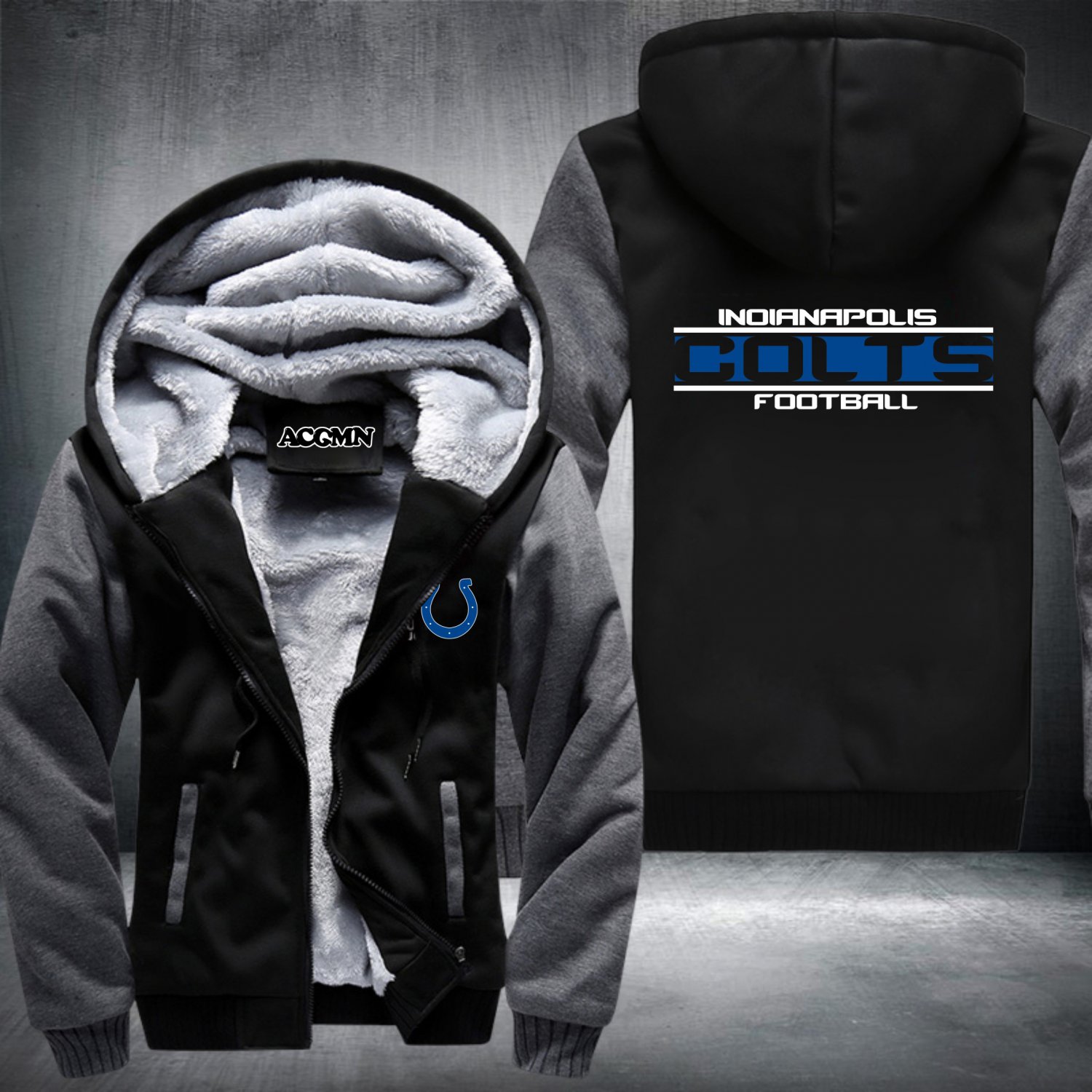 Indianapolis Colts Hoodies Zip Up Super Warm Thicken Fleece Men's Coat US plus size