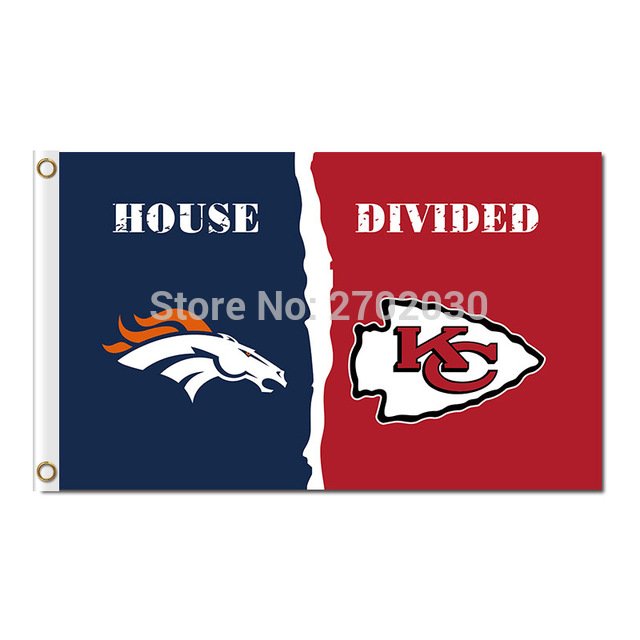Denver Broncos Banner Vs Kansas City Cheifs house divided  Flag 3x5 FT
