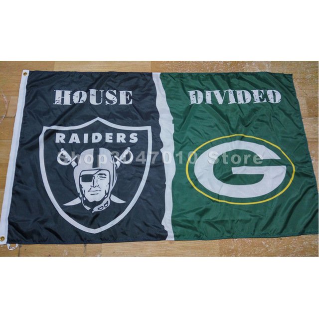 Oakland Raiders flag vs Green Bay Packers flag House Divided Rivalry Flag 90x150cm