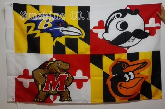 Baltimore Ravens Baltimore Orioles Natty Boh Maryland Terrapins Flag 3X5FT