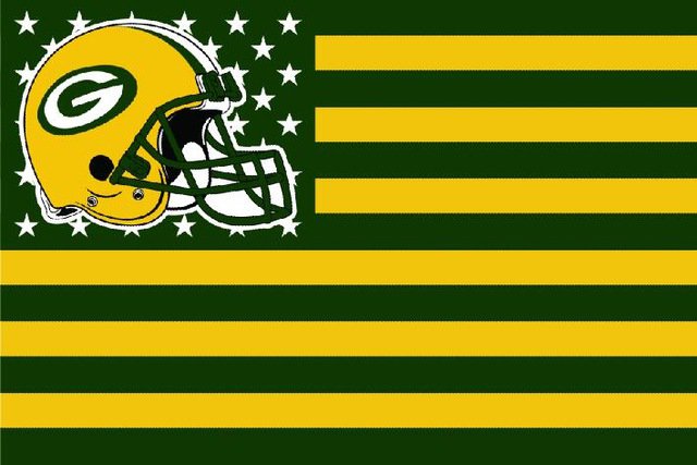 Green Bay Packers helmet with US stars and stripes Flag 3FTx5FT Banner