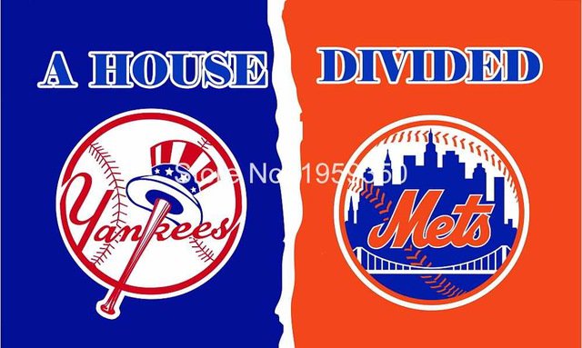 New York Yankees vs New York Mets house divided Flag 3ft x 5ft Polyester