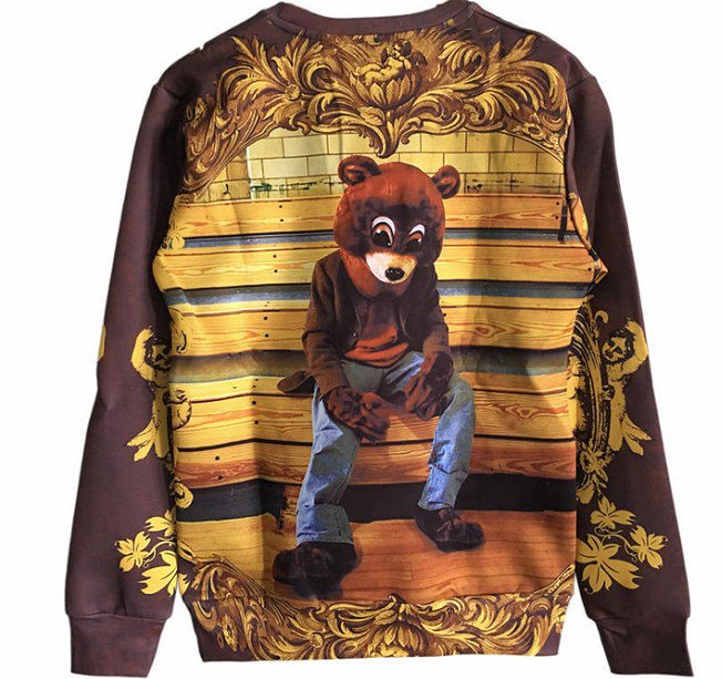 Kanye West Mens Sweatshirts Dropout Bear Album Cover Pattern Print Hoodies