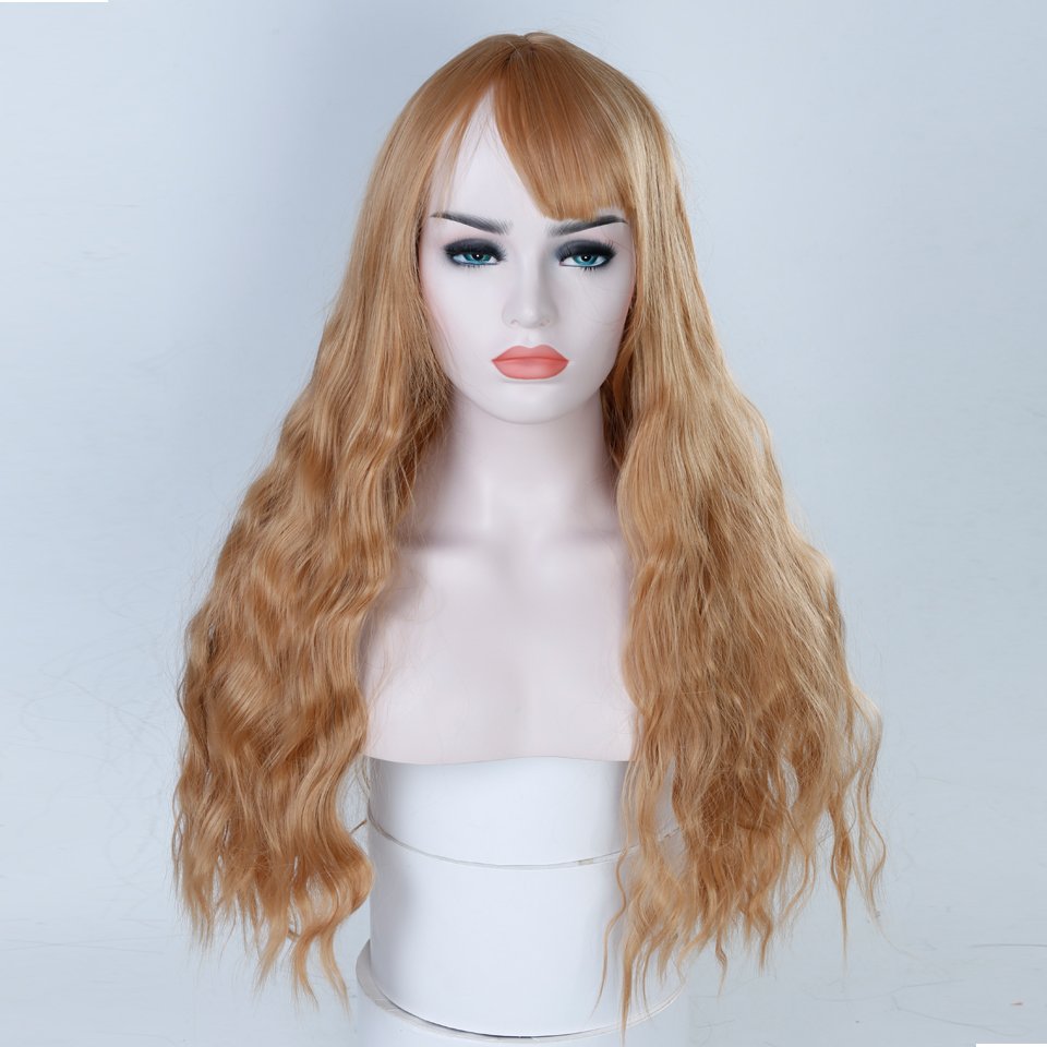 SLong Blend Purple Womens Wigs with Curly Bangs Heat Resistant Synthetic Curly Wigs