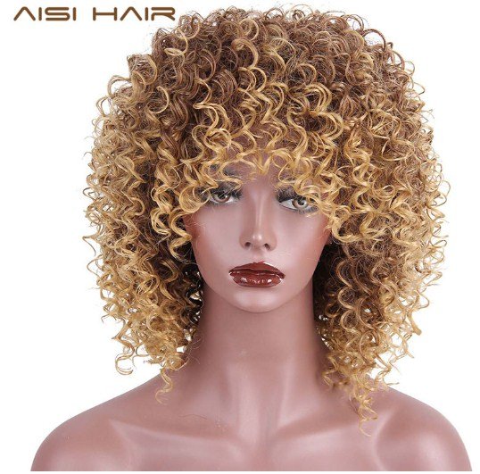 Fiber High Temperature Synthetic HAIR Brown and Blonde Hair Short Curly Afro Curly Wigs
