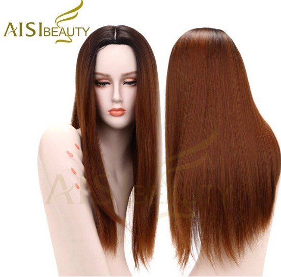 AISI BEAUTY Gray Red Pink Ombre Wigs for Women Black Synthetic Wig Long Straight False Hair