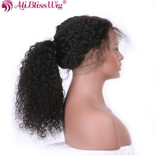 Lace Frontal Wigs Curly Human Hair Wig Pre Plucked Natural Color Brazilian Remy 150 Density Size 16