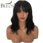 Lace Front Wigs Human Hair Wigs With Bangs For Women Non-Remy Natural Black Color Size 18
