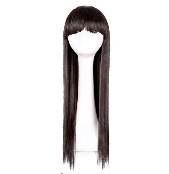 Heat-proof Long Straight Black Hair Wig Costume Cos-play Salon Party Women Flat Bangs