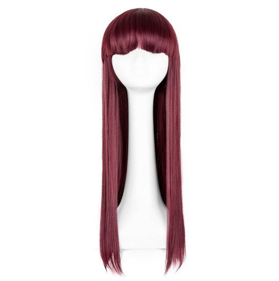 Heat-proof Long Straight Black Hair Wig Costume Cos-play Salon Party Women Flat Bangs