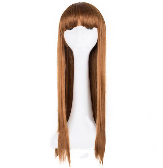 Heat-proof Long Straight Black Hair Wig Costume Cos-play Salon Party Women Flat Bangs