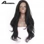 Glueless Wigs Swiss Wavy Long Hair Fiber High Temperature 1 # Black Synthetic Lace Front Wig Size 26