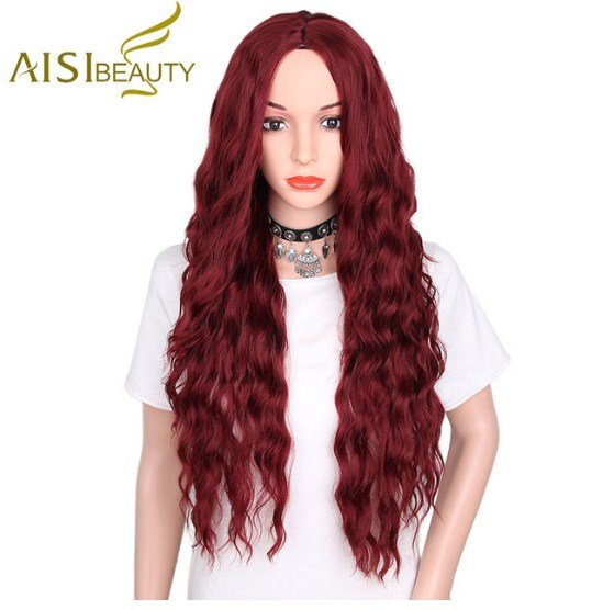 Mixed Brown and Yellow Black Color Long Wavy Synthetic Wigs Hair Wigs for Women
