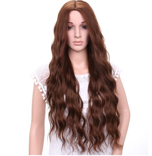 Mixed Brown and Yellow Black Color Long Wavy Synthetic Wigs Hair Wigs for Women