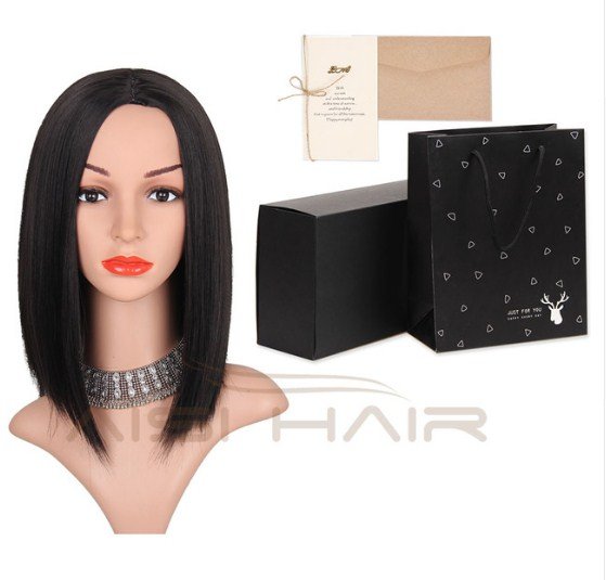 Wig Ombre Pink Wig Straight Synthetic Wigs Short Black Hair for Women High Temperature Fiber