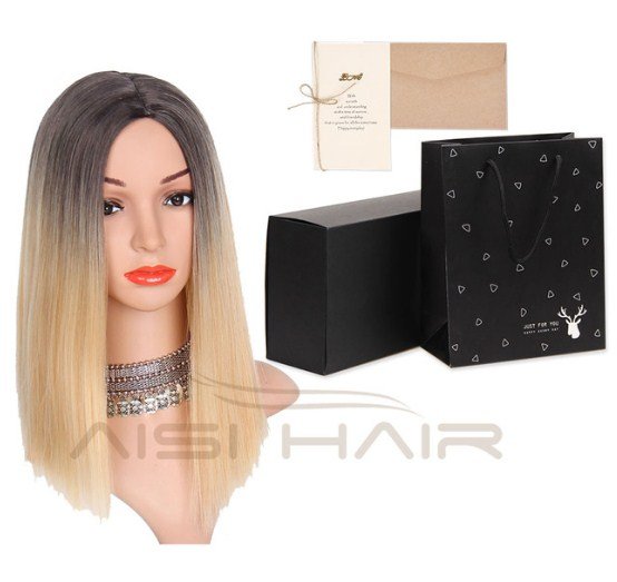 Wig Ombre Pink Wig Straight Synthetic Wigs Short Black Hair for Women High Temperature Fiber