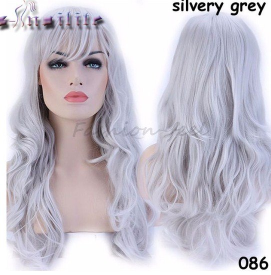 Long Wavy Cosplay Pink Black Blue Sliver Gray Blonde Brown Synthetic Hair Wigs