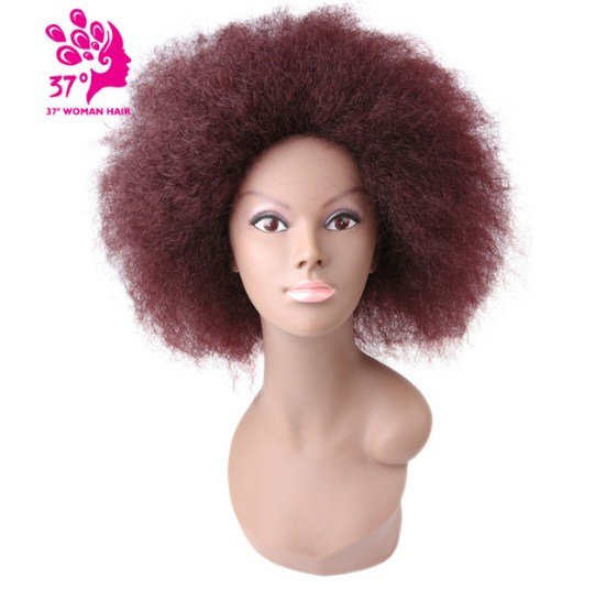 Black African American Curly Synthetic Straight Short Curly Hair Wig Kanekalon Wigs For Women