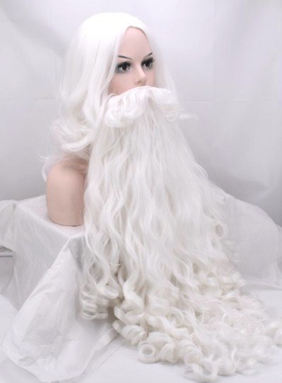 Wig Long White Wavy Santa Claus beard set Luxury Fiber High Temperature Cosplay wig