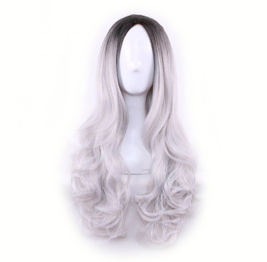 WoodFestival Root  Heat Resistant Dark Gradient Hair Women Wigs Wavy Synthetic Long Ombre Pink Wig