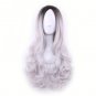 WoodFestival Root  Heat Resistant Dark Gradient Hair Women Wigs Wavy Synthetic Long Ombre Pink Wig