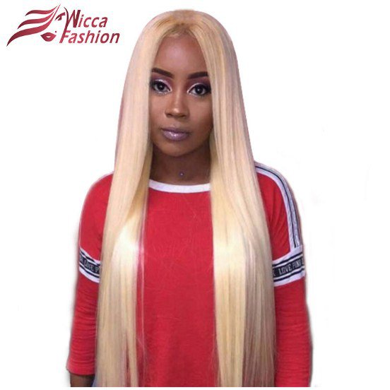 Blonde Wigs 130% Density Straight Silky Brazilian Remy Human Hair Lace Front Wig Size 24