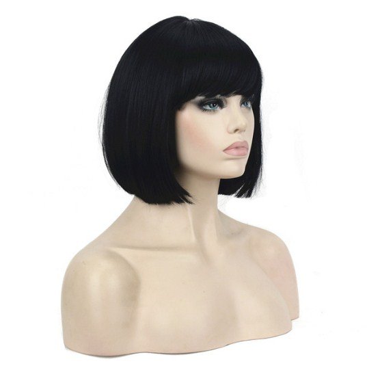 StrongBeauty Straight Short Bob Wigs for Women Natural Black Full Synthetic Wig