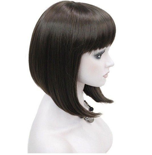 Women Wigs Explosion Neat Bob Straight Style Short Black Hair / Blonde Full Synthetic Wig