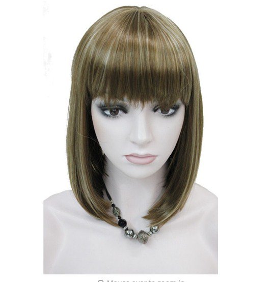 Women Wigs Explosion Neat Bob Straight Style Short Black Hair / Blonde Full Synthetic Wig