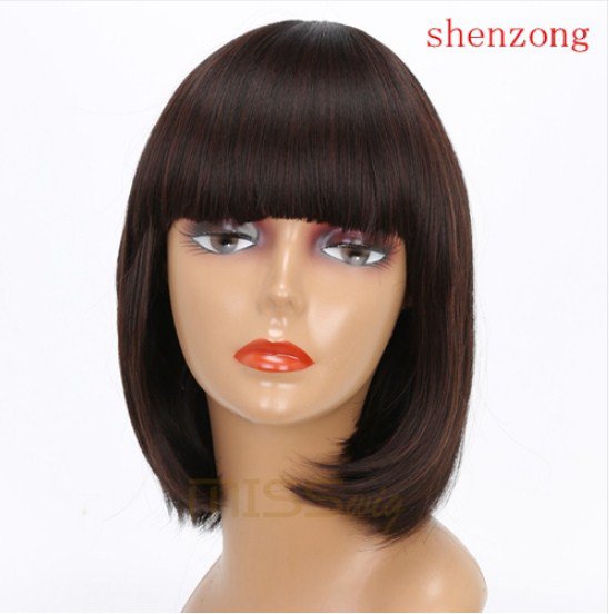 12 Inch Straight Short Bob Wigs for Black Women Wig Brown Synthetic Wigs