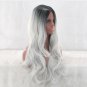 Women Black to Gray Ombre Wig Long Curly Synthetic Hair Heat Resistant