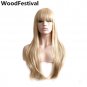 Straight Hair Heat Resistant Long Blonde Wig with Bangs Synthetic Wigs ral Hairline Size 20