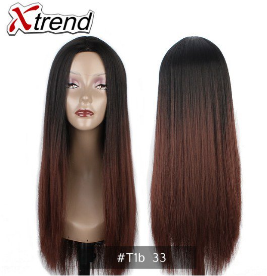 Long Straight Synthetic Black Wigs Burgundy Green Ombre kanekalon Heat Resistant Cosplay Wigs