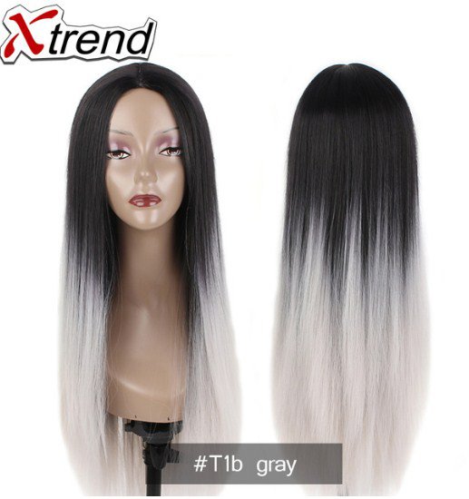 Long Straight Synthetic Black Wigs Burgundy Green Ombre kanekalon Heat Resistant Cosplay Wigs