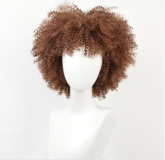 Brown Synthetic Curly Wigs for Women 9 Colors Ombre African American Short Hair Afro Short Hair