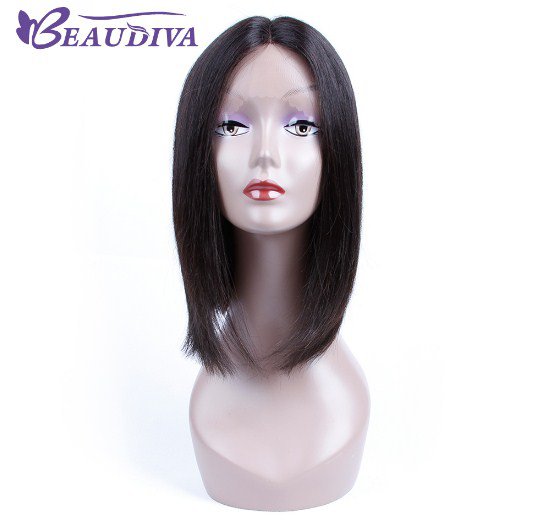 Natural Color Straight Lace Front Human Hair Wigs 12 "Whole Human Hair Machine Wigs  Size 16