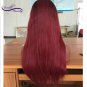 Wig Front Lace Remy Hair Ombre 1B / 99j Burgundy Human Hair Wig With Baby Hair Size 12