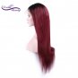 Wig Front Lace Remy Hair Ombre 1B / 99j Burgundy Human Hair Wig With Baby Hair Size 20