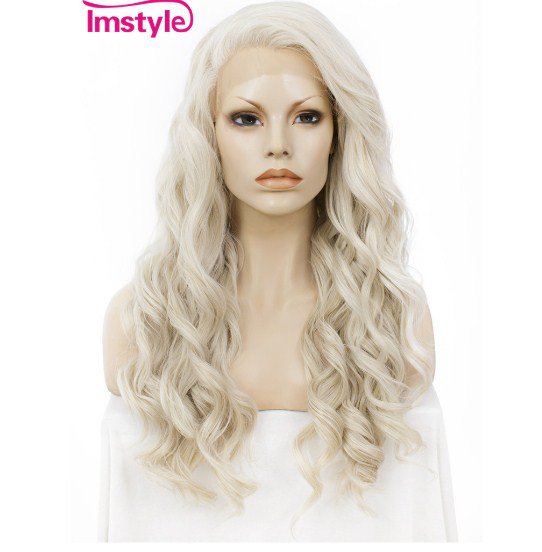 Imstyle Honey Ash Blonde Wavy 24 "Synthetic Lace Front Wig for Women
