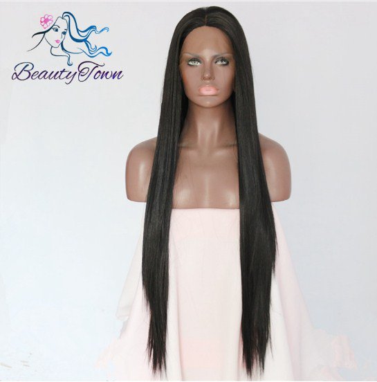 Natural Long straight Lace Front Wig Glueless black Heat-resistant Synthetic Hair Wigs Size 28