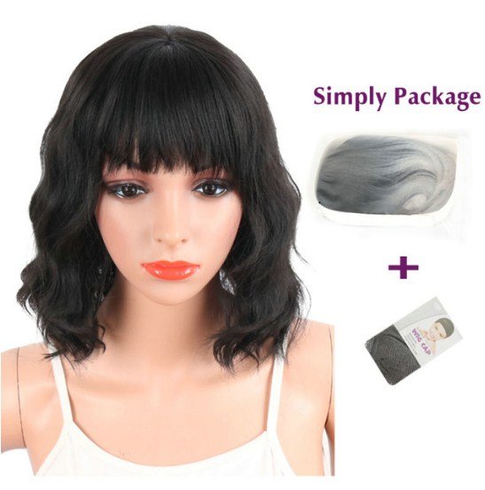Synthetic Brown Mix Wigs With Bangs For Black White Women Short Wavy Women Natural