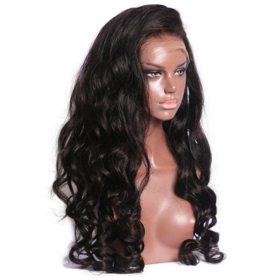 Peruvian Glueless Full Lace Human Hair Wigs with Baby Hair Natural Color No Remy Wavy Hair Size 12